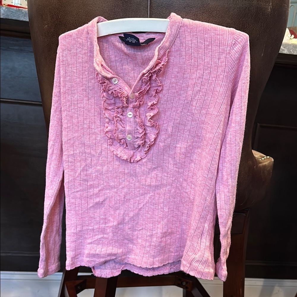 Ralph Lauren Pink Ruffled Mandarin Collar Blouse